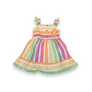 NWT Gymboree Rainbow Stripe Sleeveless Dress Garden Tomato Linen Cotton Girls 3T